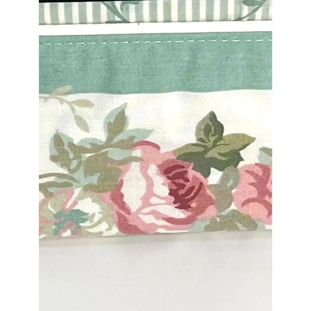 VTG Laura Ashley Cottage Rose Standard Pillowcase Set 2 Pink Green Stripe NIP
